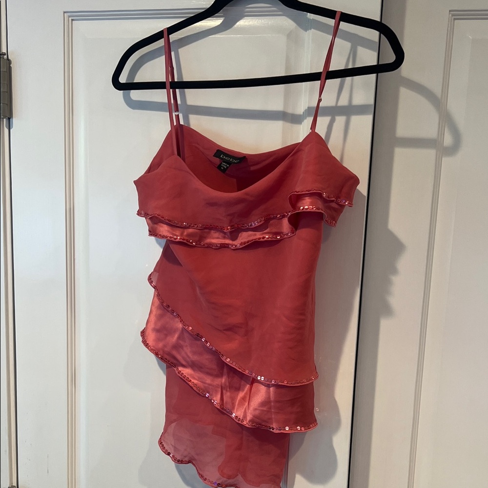 bebe Coral Ruffled Camisole